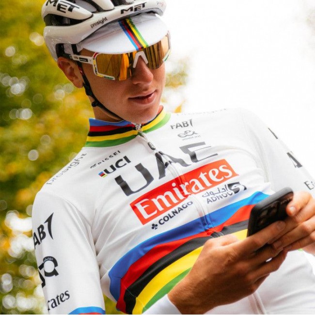 Heren Fietskleding Team UAE 2024 Pissei Shirt met Lange Mouwen - Wereldkampioen