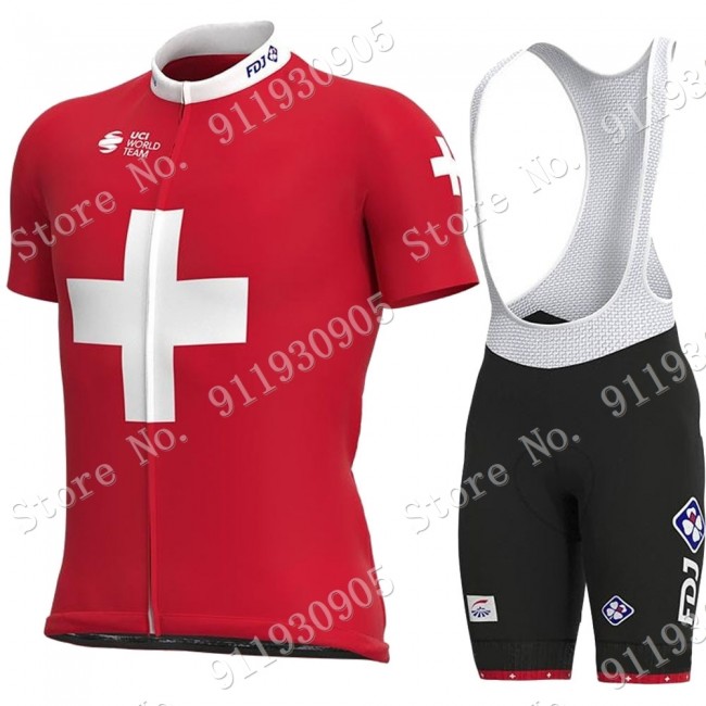 FDJ Pro Team Swiss 2021 Fietskleding Fietsshirt Korte Mouw+Korte Fietsbroeken Bib 2021072849