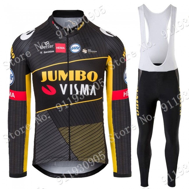 Jumbo Visma Tour De France 2021 Wielerkleding Set Fietsshirts Lange Mouw+Lange Fietsrbroek Bib 2021072894