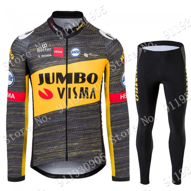 Jumbo Visma Tour De France 2021 Wielerkleding Set Fietsshirts Lange Mouw+Lange Fietsrbroek 2021072887