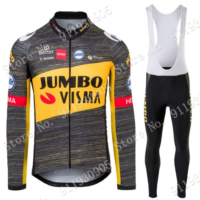 Jumbo Visma Tour De France 2021 Wielerkleding Set Fietsshirts Lange Mouw+Lange Fietsrbroek Bib 2021072888