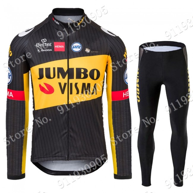 Jumbo Visma Tour De France 2021 Wielerkleding Set Fietsshirts Lange Mouw+Lange Fietsrbroek 2021072891