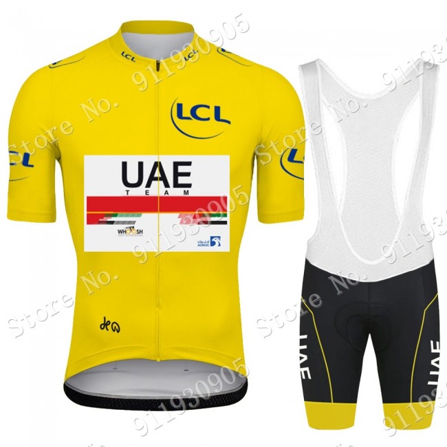 Yellow UAE Emirates Tour De France 2021 Fietskleding Fietsshirt Korte Mouw+Korte Fietsbroeken Bib 2021072942