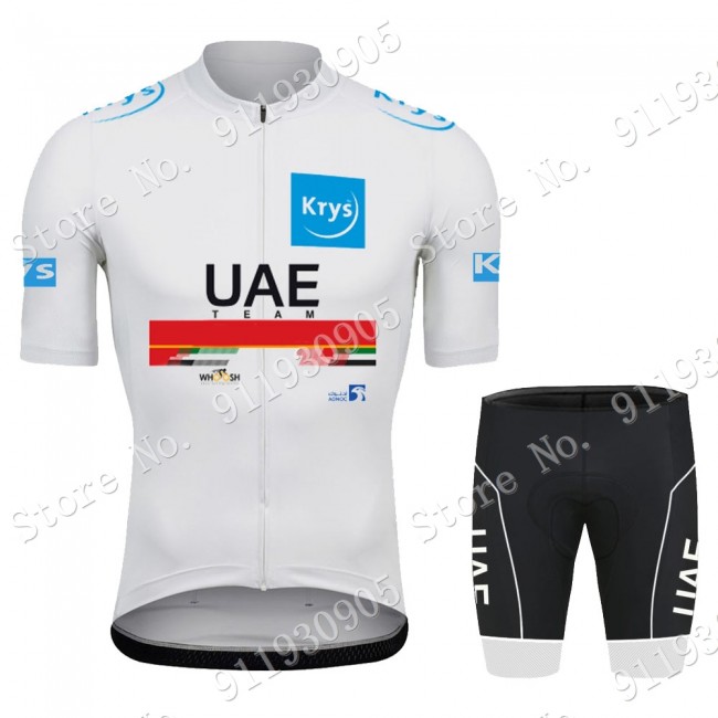 White UAE Emirates Tour De France 2021 Fietskleding Fietsshirt Korte Mouw+Korte Fietsbroeken Bib 2021072947