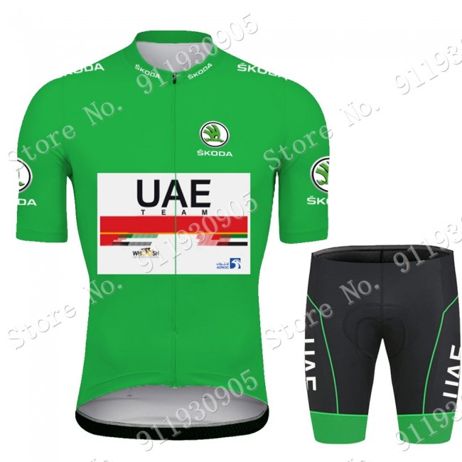 Green UAE Emirates Tour De France 2021 Fietskleding Fietsshirt Korte Mouw+Korte Fietsbroeken Bib 2021072955