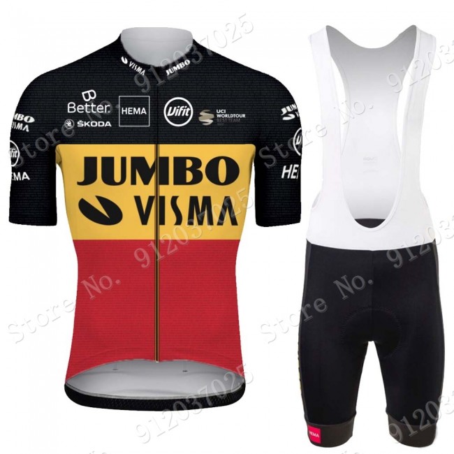 Jumbo Visma Belgium 2021 Team Fietskleding Fietsshirt Korte Mouw+Korte Fietsbroeken Bib 2021062644