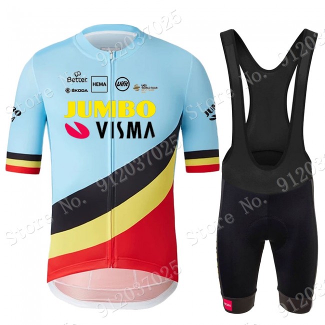 Jumbo Visma Belgium Blue 2021 Team Fietskleding Fietsshirt Korte Mouw+Korte Fietsbroeken Bib 2021062650