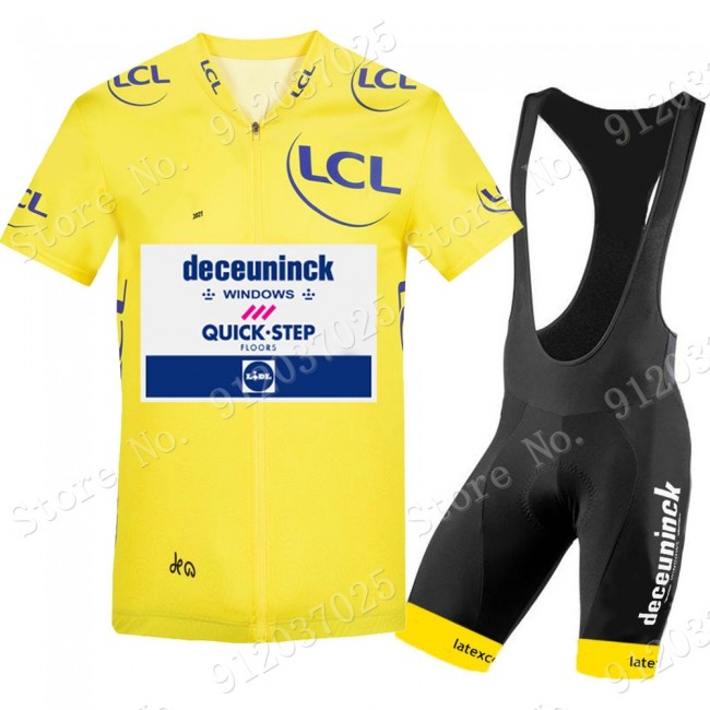 Yellow Deceuninck quick step Tour De France 2021 Team Fietskleding Fietsshirt Korte Mouw+Korte Fietsbroeken Bib 2021062771