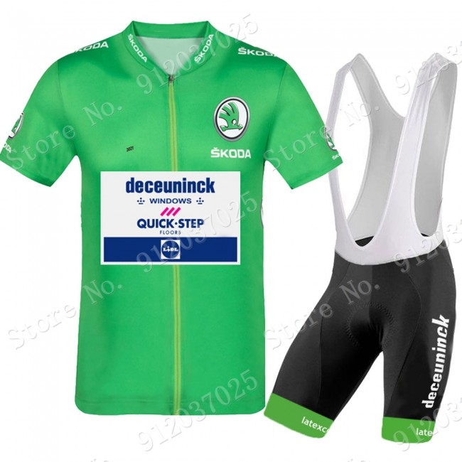 Green Deceuninck quick step Tour De France 2021 Team Fietskleding Fietsshirt Korte Mouw+Korte Fietsbroeken Bib 2021062768