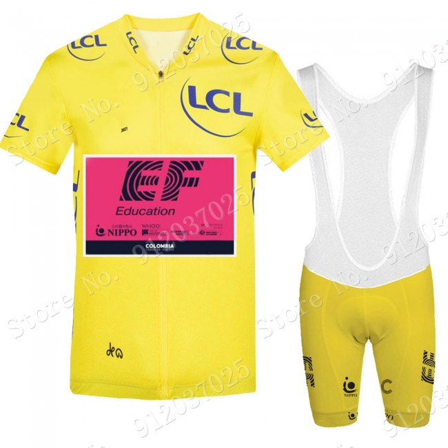 Yellow EF Education Frist Tour De France 2021 Team Fietskleding Fietsshirt Korte Mouw+Korte Fietsbroeken Bib 2021062746