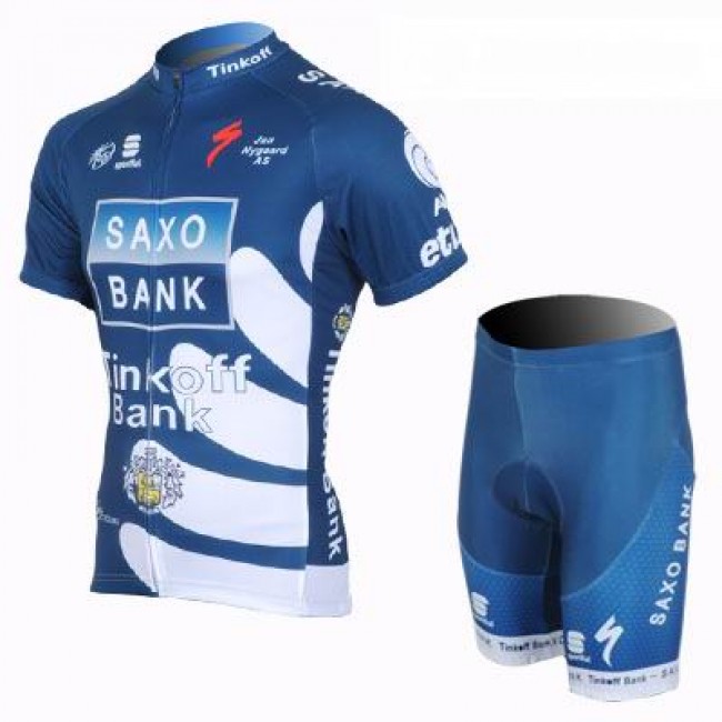 2013 Saxo Bank Tinkoff Pro Team Fietsshirt Korte mouw+Korte fietsbroeken met zeem Kits blauw 718