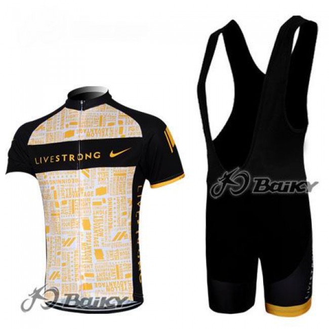 LiveStrong Fietsshirt Korte mouw+Korte fietsbroeken Bib met zeem Kits zwart geel 4271