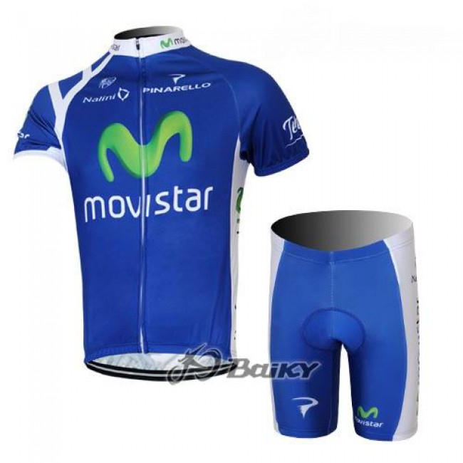 Movistar Fietsshirt Korte mouw+Korte fietsbroeken met zeem Kits blauw 4110
