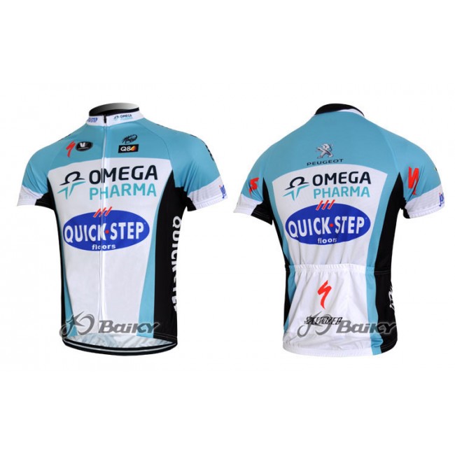 2012 Omega Pharma-Quick Step Fietsshirt Korte mouw wit blauw 3864