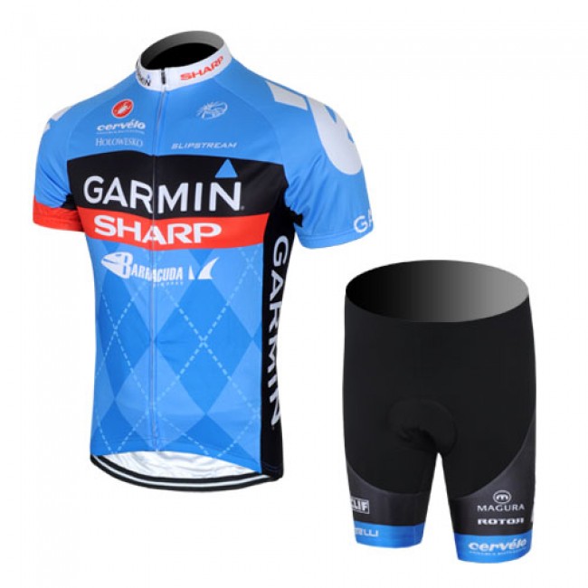 2013 Garmin Sharp Barracuda Cervelo Fietsshirt Korte mouw+Korte fietsbroeken met zeem Kits blauw 627