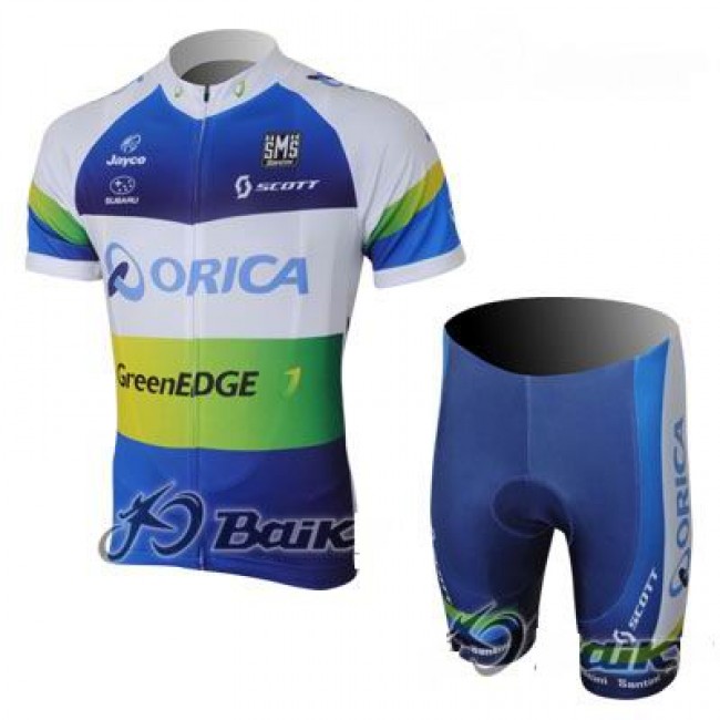 2013 Green Edge ORICA Fietsshirt Korte mouw+Korte fietsbroeken met zeem Kits blauw 644