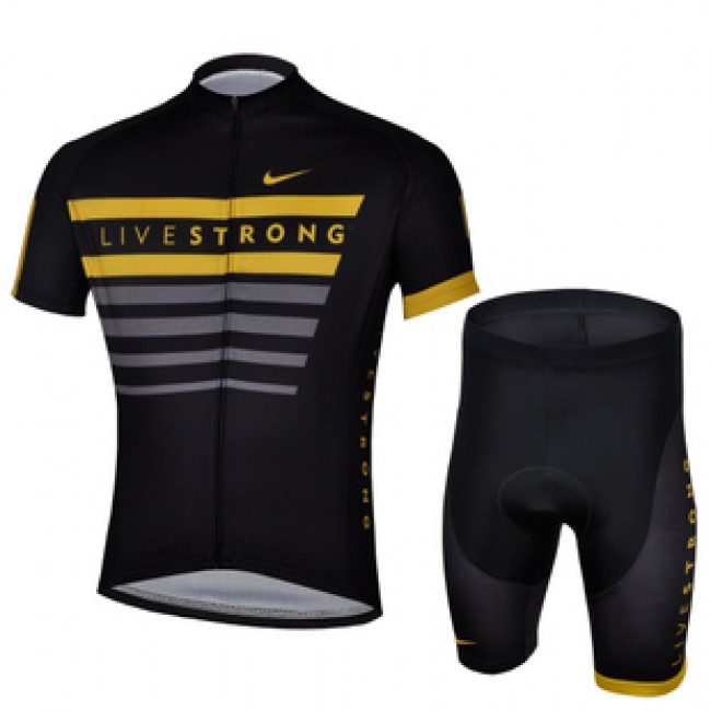 2013 Livestrong Fietsshirt Korte mouw+Korte fietsbroeken met zeem Kits zwart geel 672