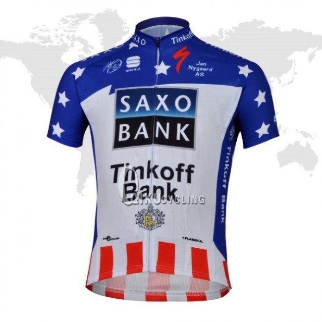 2013 Saxo Bank Tinkoff USA kampioen Fietsshirt Korte mouw blauw wit rood 722