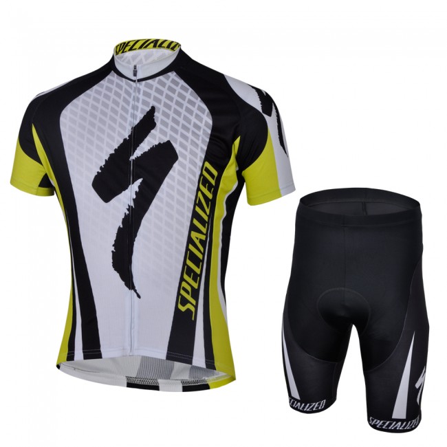 2013 Specialized Fietsshirt Korte mouw+Korte fietsbroeken met zeem Kits wit zwart geel 4027