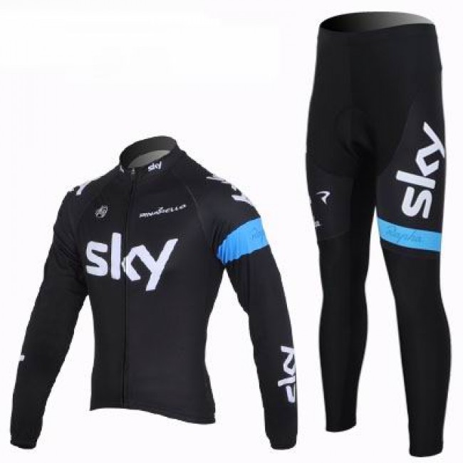 2013 Team Sky Fietspakken Fietsshirt lange mouw+lange fietsbroeken zwart blauw 765