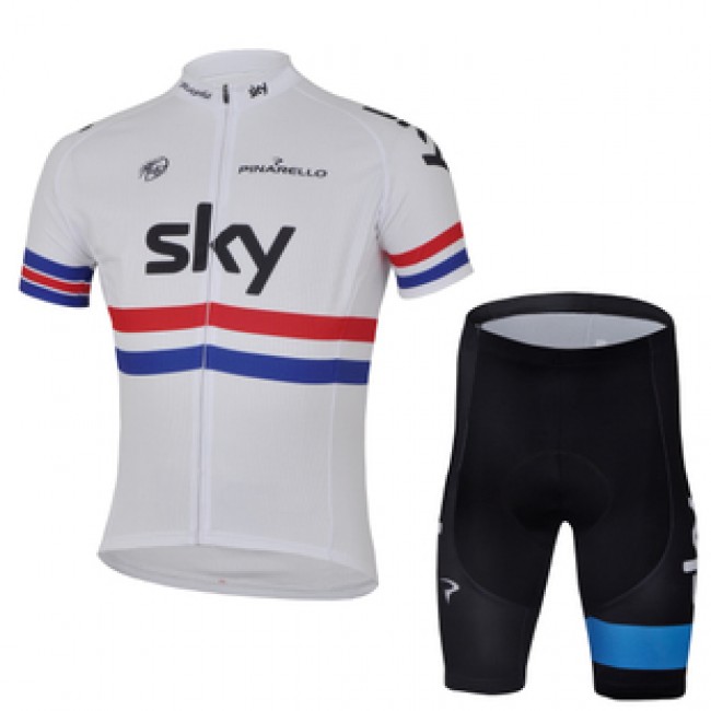 2013 Team Sky Fietsshirt Korte mouw+Korte fietsbroeken met zeem Kits wit blauw zwart 791