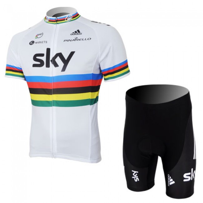 2013 Team Sky UCI Fietsshirt Korte mouw+Korte fietsbroeken met zeem Kits wit zwart 762