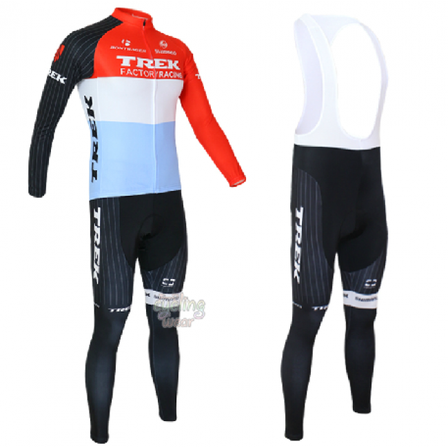 Trek Factory Racing 2014 Fietskleding Fietsshirt Lange Mouwen+lange fietsbroeken Bib Rood Wit 1405