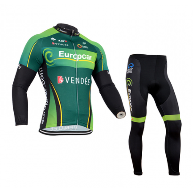 2014 Europcar Fietskleding Fietsshirt lange mouw+lange fietsbroeken Groen Zwart 1216