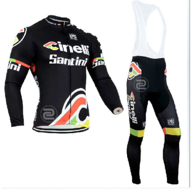 2014 Cinelli Fietskleding Fietsshirt Lange Mouwen+lange fietsbroeken Bib Zwart 1207