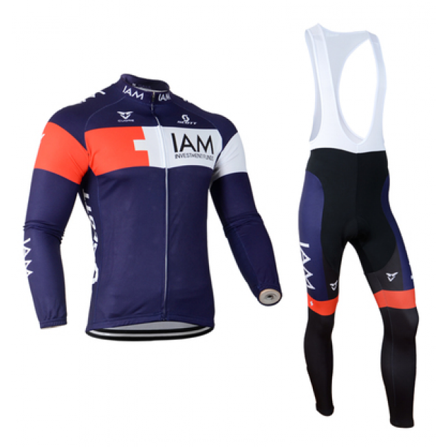 2014 IAM Scott Fietskleding Fietsshirt Lange Mouwen+lange fietsbroeken Bib Blauw 1253