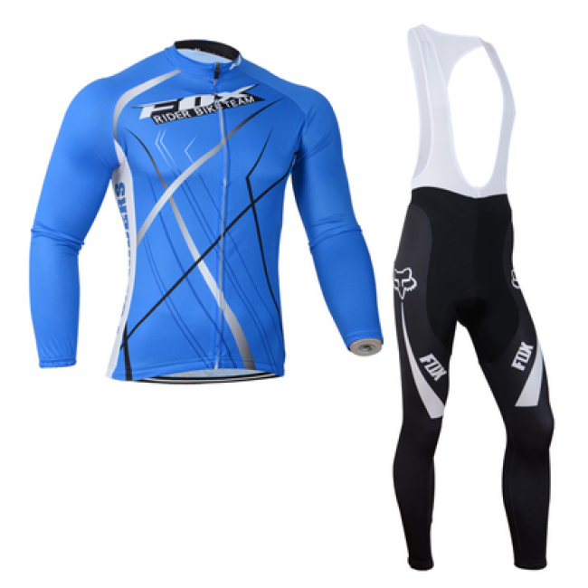 Fox 2014 Fietskleding Fietsshirt Lange Mouwen+lange fietsbroeken Bib Blauw Zwart 1017