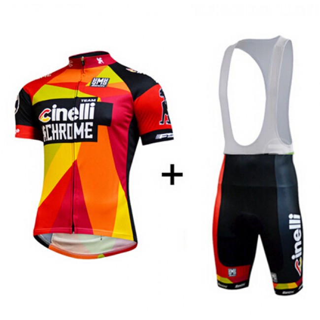 2015 Cinelli Santini Chrome Proteam Fietskleding Set Fietsshirt Korte Mouwen+Fietsbroek Bib Korte 2146