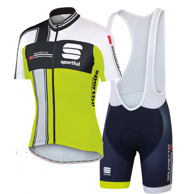 2015 Sportful zwart wit groen Fietskleding Set Fietsshirt Korte Mouwen+Fietsbroek Bib Korte 2266