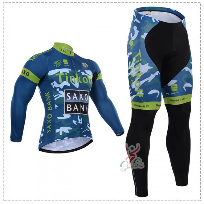 2015 Tinkoff Saxo Bank Camouflage Fietskleding Fietsshirt lange mouw+Lange fietsbroeken groen 1957