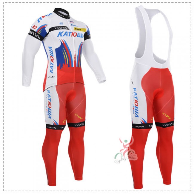 2015 Katusha Fietskleding Fietsshirt lange mouw+Lange fietsbroeken Bib 1823