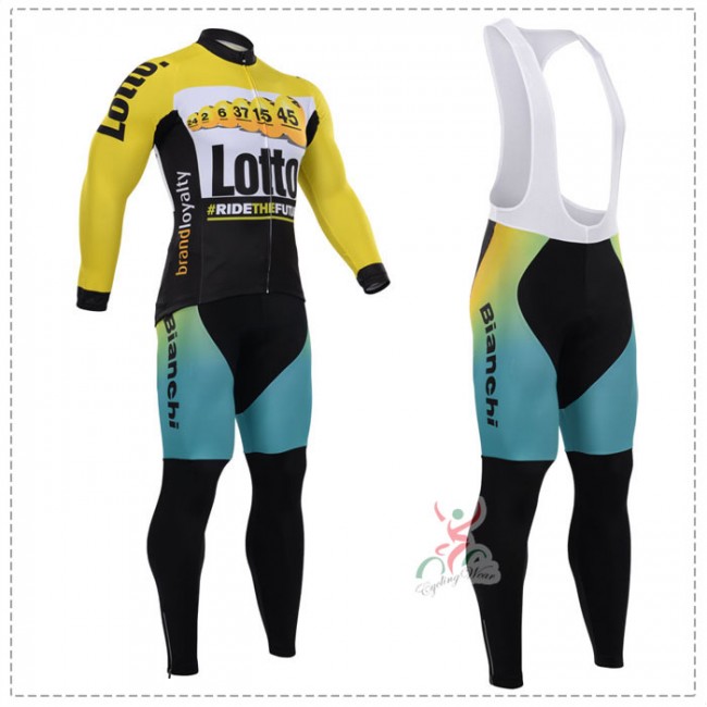 2015 Lotto Bianchi Fietskleding Fietsshirt lange mouw+Lange fietsbroeken Bib 1843