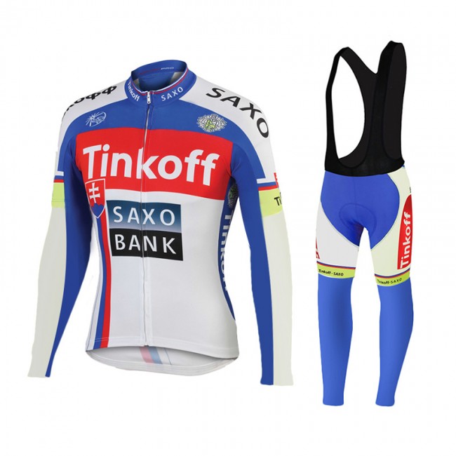2015 Tinkoff Saxo Bank bleu Fietskleding Fietsshirt lange mouw+Lange fietsbroeken Bib 1987