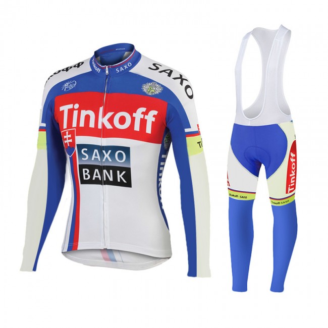 2015 Tinkoff Saxo Bank bleu Fietskleding Fietsshirt lange mouw+Lange fietsbroeken Bib 1986