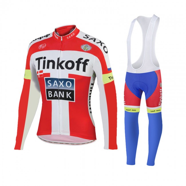 2015 Tinkoff Saxo Bank Rouge Fietskleding Fietsshirt lange mouw+Lange fietsbroeken Bib 1984