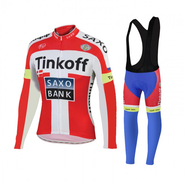 2015 Tinkoff Saxo Bank Rouge Fietskleding Fietsshirt lange mouw+Lange fietsbroeken Bib 1983