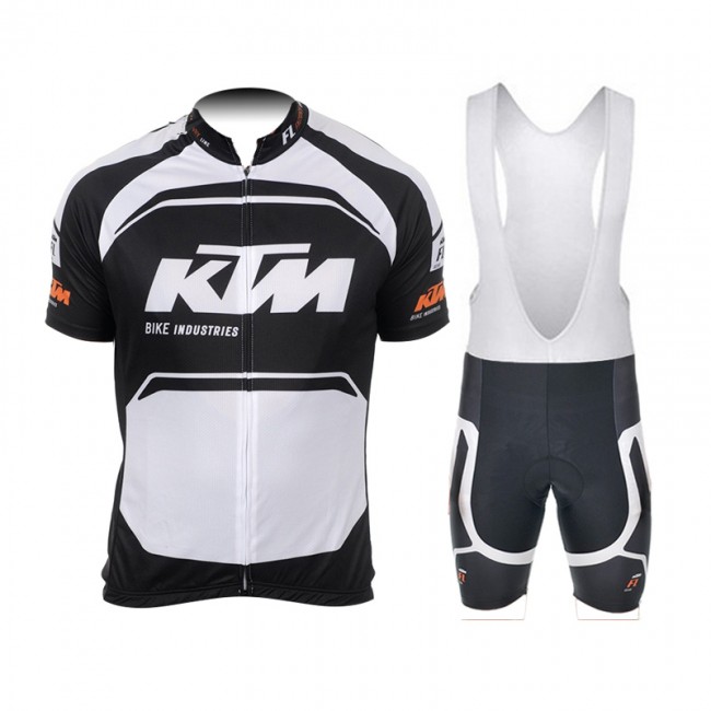 2015 KTM Proteam zwart wit Fietskleding Set Fietsshirt Korte Mouwen+Fietsbroek Bib Korte 2160