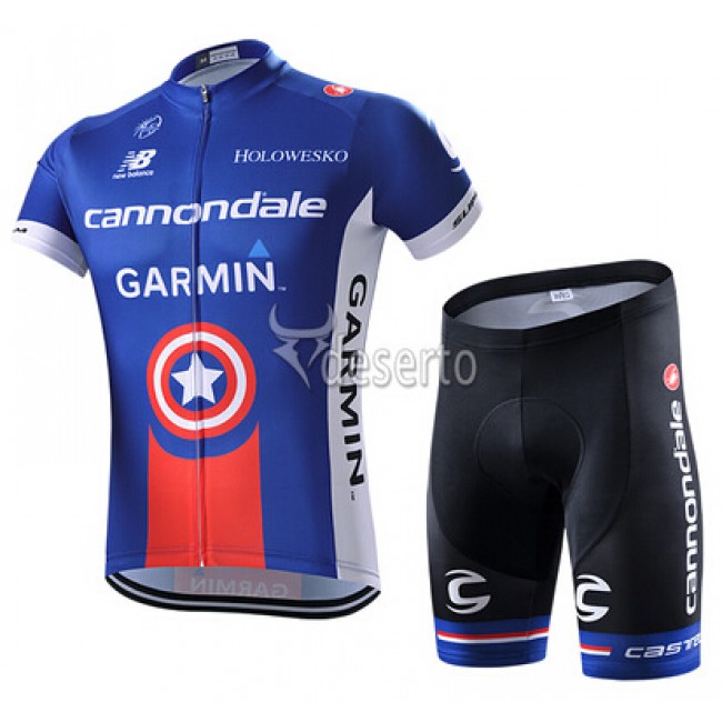 2015 Garmin Cannondale Fietskleding Set Fietsshirt Korte Mouwen+Fietsbroek Korte blauw 1593