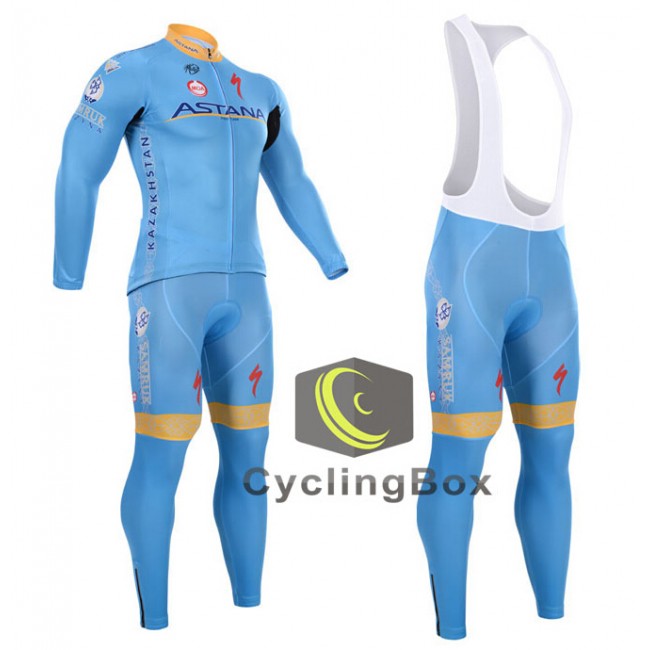 2015 Astana Fietskleding set Fietsshirt Lange Mouwen+lange fietsbroeken Bib 2120