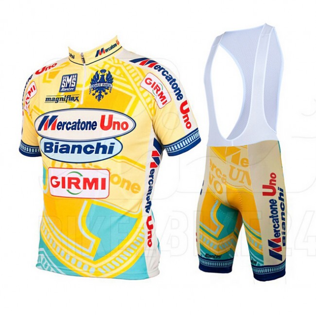 2015 Santini Mercatone Uno Bianchi Fietskleding Set Fietsshirt Korte Mouwen+Fietsbroek Bib Korte 2378