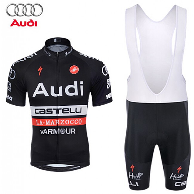 2015 AUDI Castelli Fietskleding Set Fietsshirt Korte Mouwen+Fietsbroek Bib Korte zwart 2313