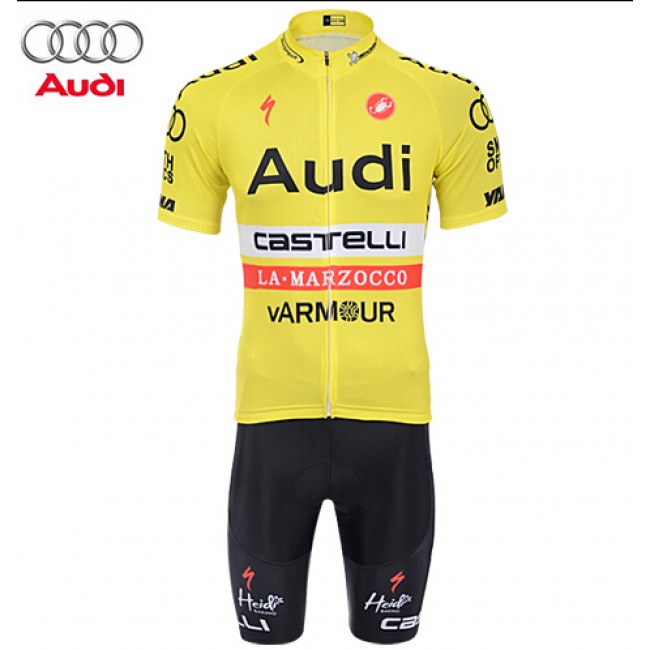 2015 AUDI Castelli Fietskleding Set Fietsshirt Korte Mouwen+Fietsbroek Korte geel 2314