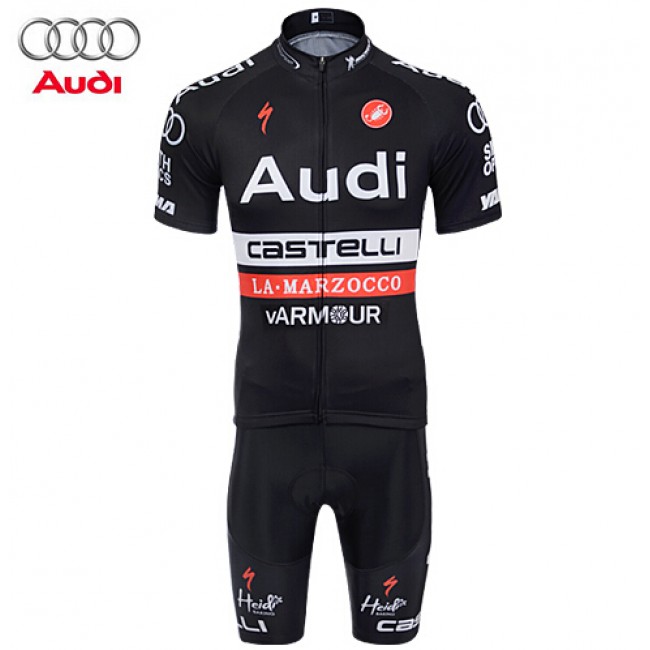 2015 AUDI Castelli Fietskleding Set Fietsshirt Korte Mouwen+Fietsbroek Korte zwart 2316
