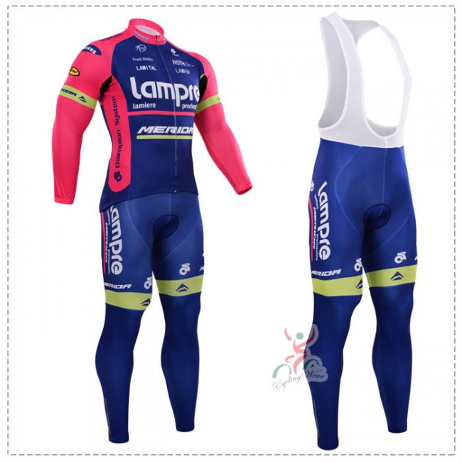 2015 Lampre Fietskleding Fietsshirt lange mouw+Lange fietsbroeken Bib 2358