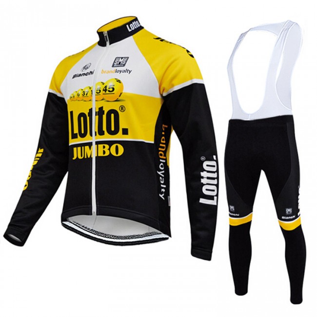 2015 Lotto Jumbo Fietskleding Fietsshirt lange mouw+Lange fietsbroeken Bib 1849