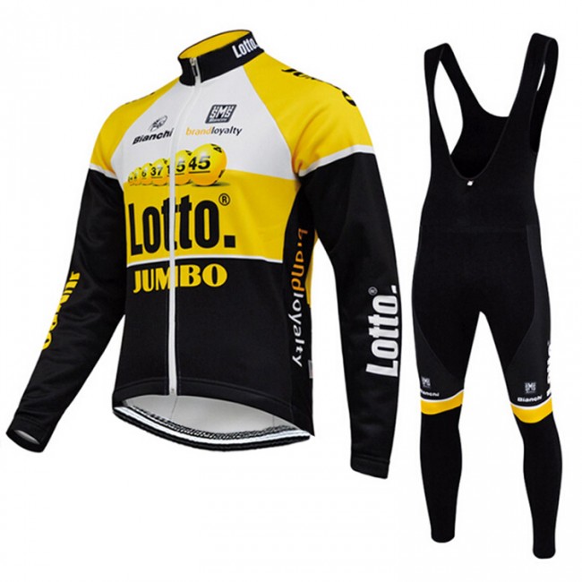 2015 Lotto Jumbo Fietskleding Fietsshirt lange mouw+Lange fietsbroeken Bib 1848